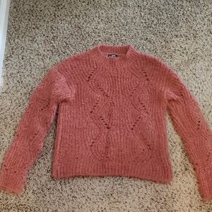 Rust-orange polyester cable knit sweater, size sm